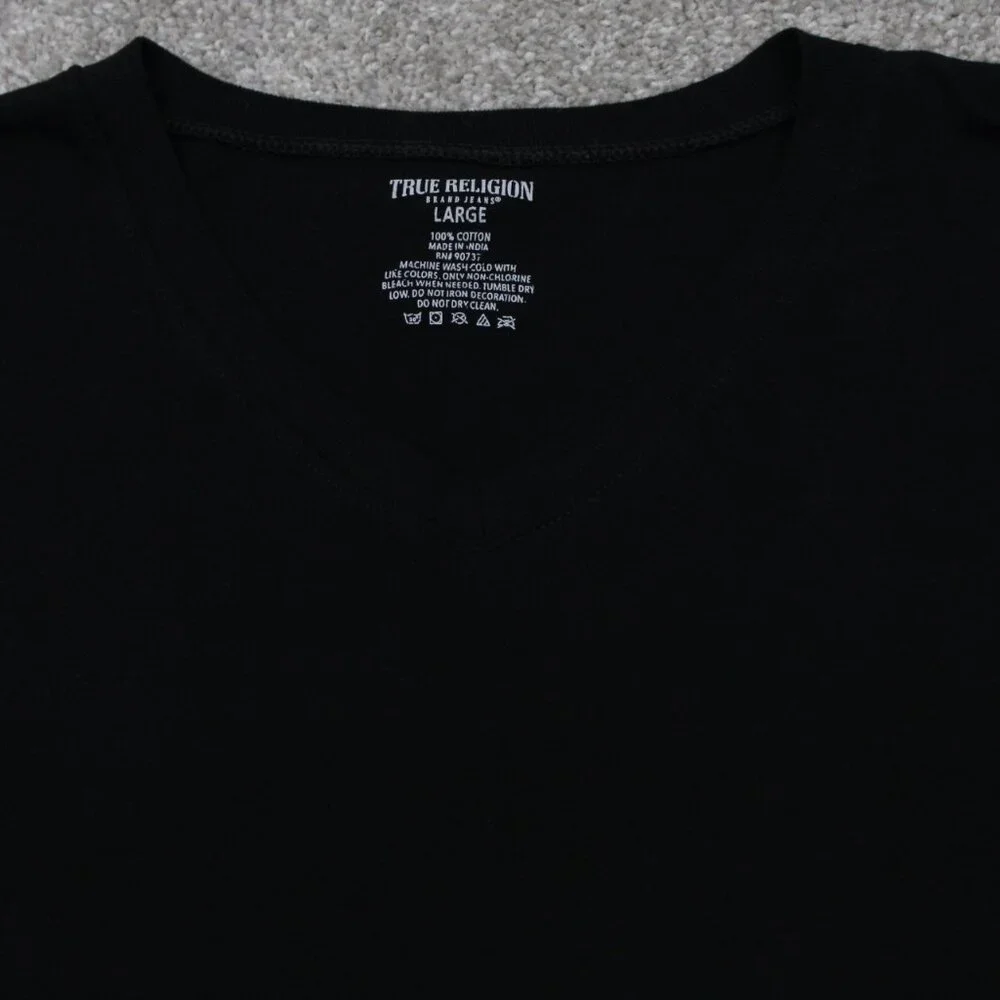 True Religion Shirt Mens Large Black V-Neck 100%‎ Cotton Short Sleeve Pullover